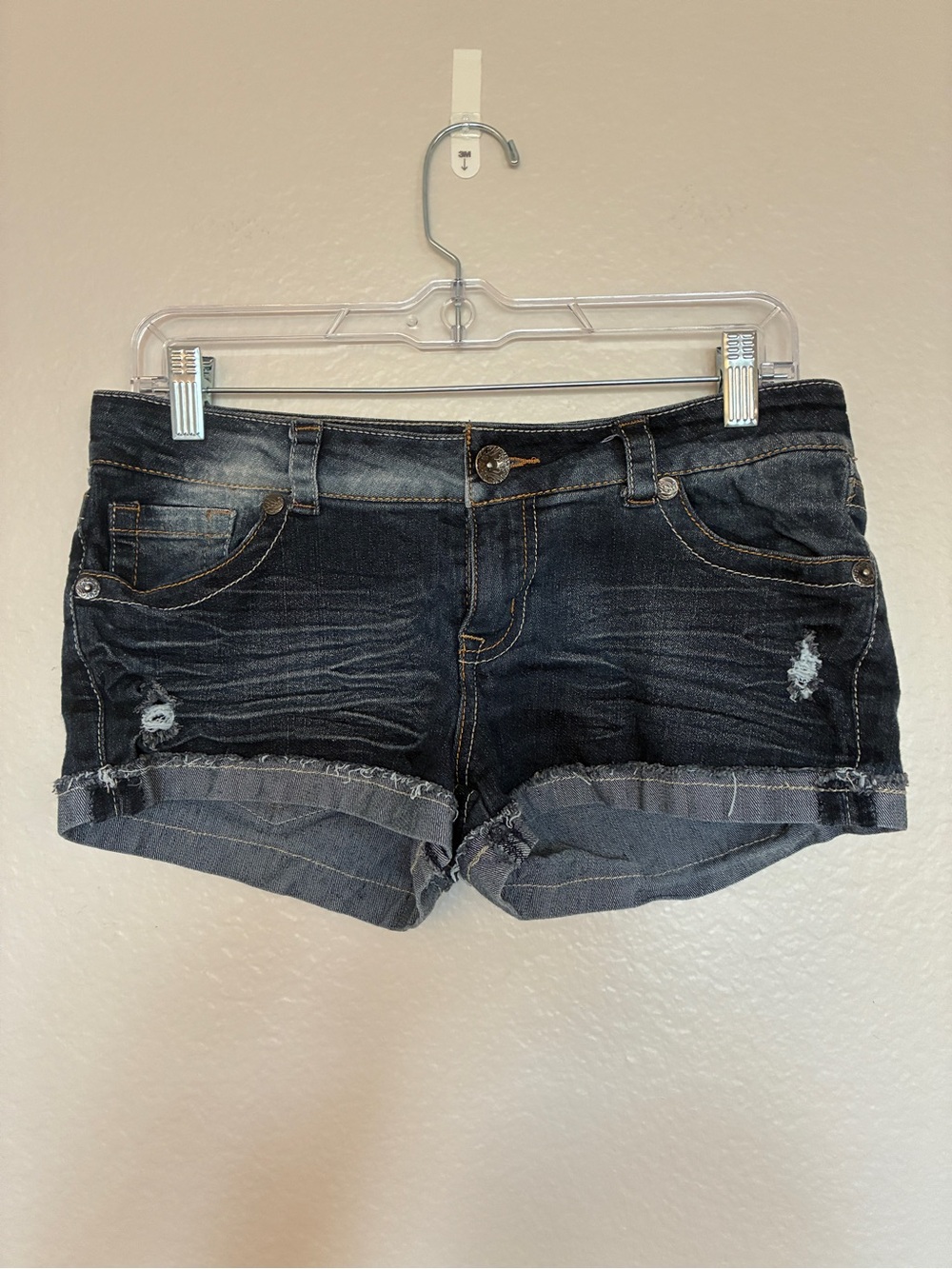 VTG Y2K Paris Blues Dark Wash Mini Low-Rise Denim Roll-Cuff Women’s Shorts